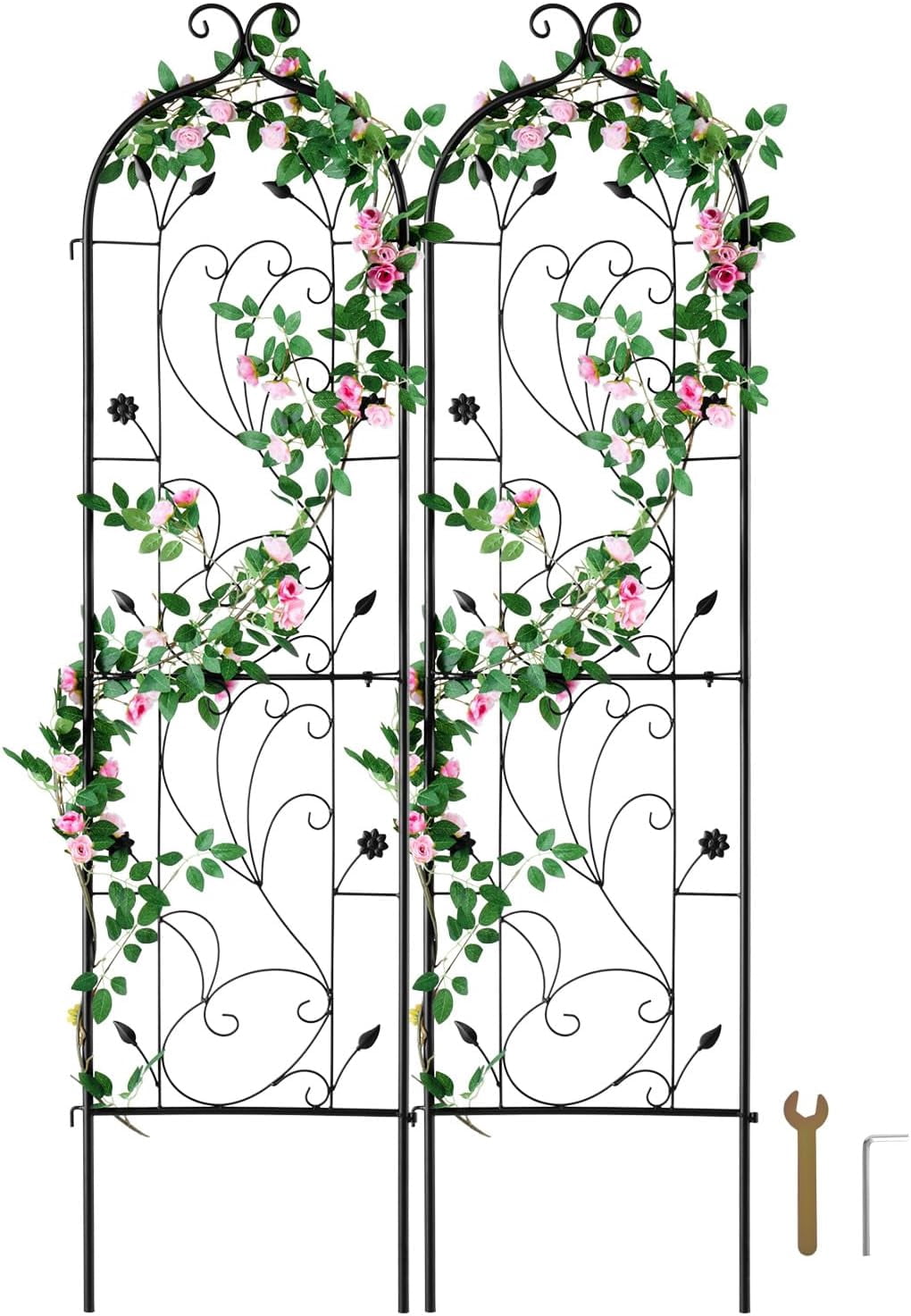 CHTER Garden Trellis for Climbing Plants, 60 x 15 in, 2 Packs Rustproof Metal Garden Flower Trellis, Outdoor Climbing Rose Trellis Cucumbers Support, Decorative Clematis Trellis for Courtyards Lawns