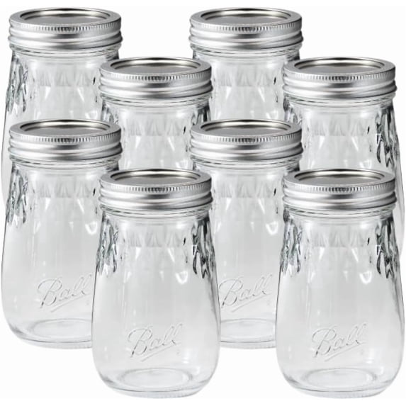CHTER Glass Flute Mason Jar, Regular Mouth, Pint Size, 16 OZ (Pack of 8)