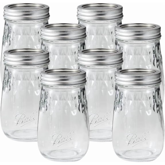 CHTER Glass Flute Mason Jar, Regular Mouth, Pint Size, 16 OZ (Pack of 8)