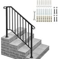 thumbnail image 1 of CHTER Handrails for Outdoor Steps, 3 Step Stair Hand Rail Kit, Transitional Wrought Iron Railings with Installation Kit, Stair Rails for Seniors, Concrete Steps & Porch & Deck(Black), 1 of 6