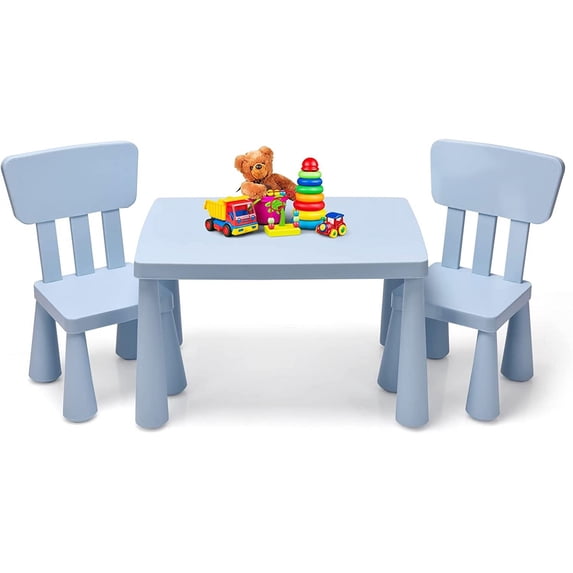CHTER Kids Table and Chair Set, Plastic Children Activity Table and 2 Chairs for Art Craft, Easy-Clean Tabletop, 3-Piece Toddler Furniture Set for Daycare Playroom, Gift for Boys Girls(Blue)