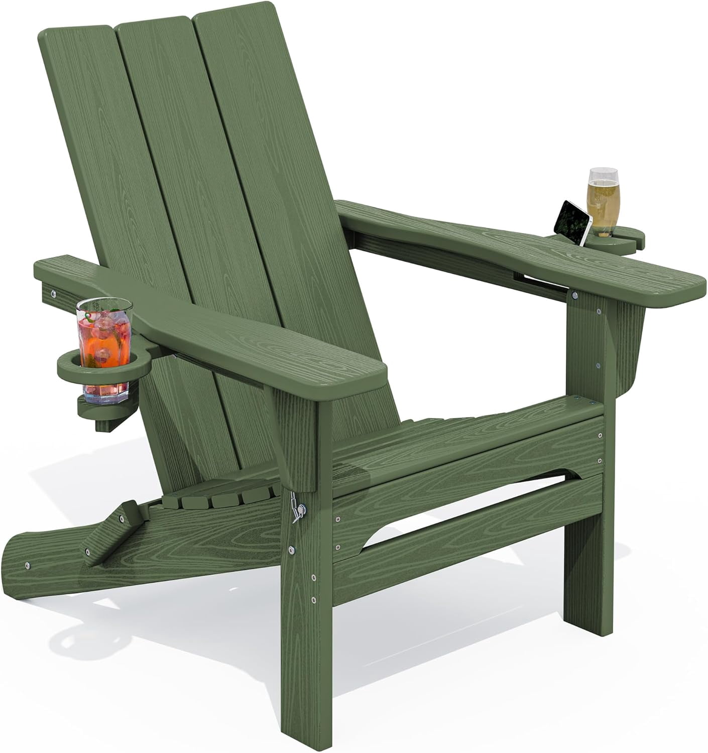 CHTER Modern Adirondack Chair, Folding Adirondack Chair with Dual Cup Holders, Outdoor HDPE Fire Pit Chair for All Weather Use, Avocado Green