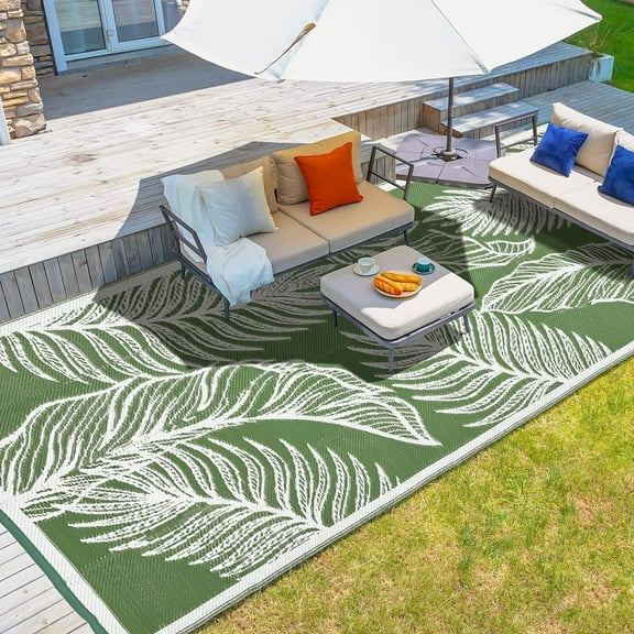 CHTER Outdoor Rug, 9x18ft Waterproof Reversible Mat Indoor Outdoor Rugs Carpet, Small Area Rug Plastic Straw Rug for Patio Deck Balcony Pool RV Camping Beach Picnic, Green, Rugscape Series