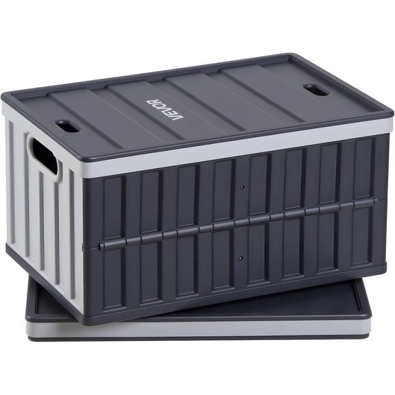 CHTER Plastic Collapsible Storage Bins with Lids, 65L 2 Packs, Stackable Folding Storage Crates with Handles, Holds 84 lbs Per Bin, Heavy Duty Containers, Space-Saving Baskets, for Home Organizing