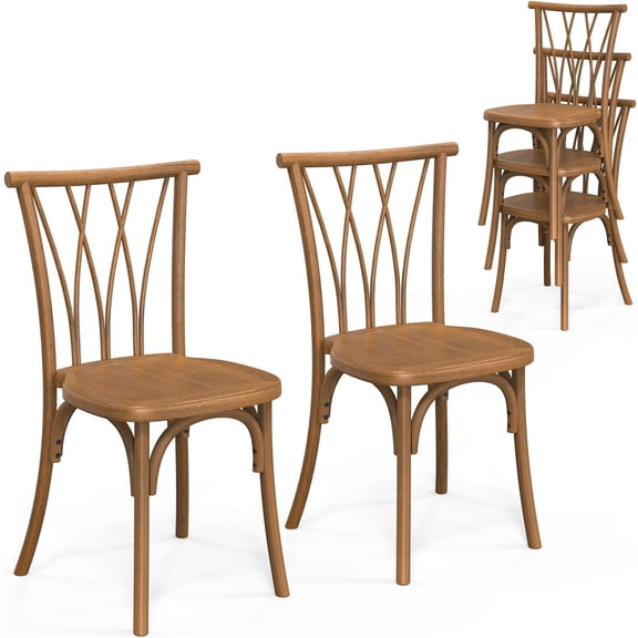 CHTER Plastic Outdoor Dining Chairs Set of 2, Stackable Patio Dining Chairs with Wicker Backrest, Waterproof Kitchen & Dining Room Chairs for Indoor-Outdoor, Capacity 400 lbs, Farmhouse Brown