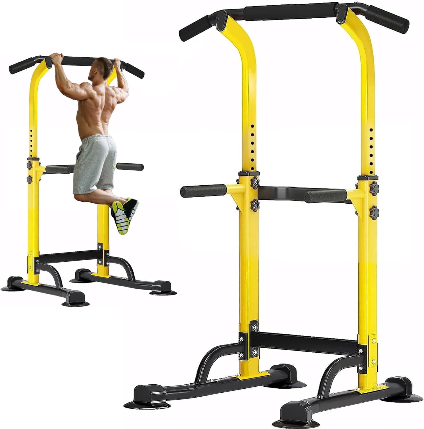 CHTER Power Tower Pull Up Bar Station, Free Standing Pull Up Rack Dip Station for Home Gym, Height Adjustable Home Strength Training Fitness Workout Equipment