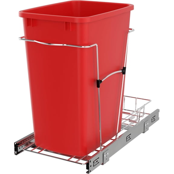 CHTER Pullout Trash Can for Kitchen Cabinets 35 Qt Garbage Waste Recyling Bin with Full Extension Slides, Red, RV-12KD-16C-S