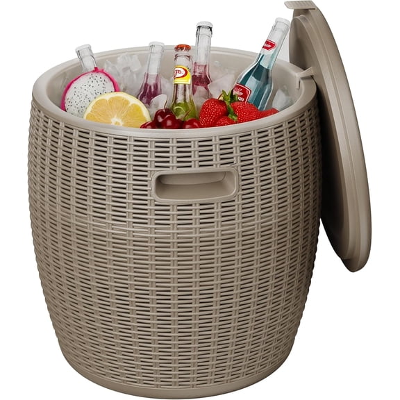 CHTER Resin Ice Bucket with 36L Capacity, Rattan Design & Drain Plug UV-Protected, Weatherproof Outdoor Cooler for Parties, Static Load 50Kgs (Grey)