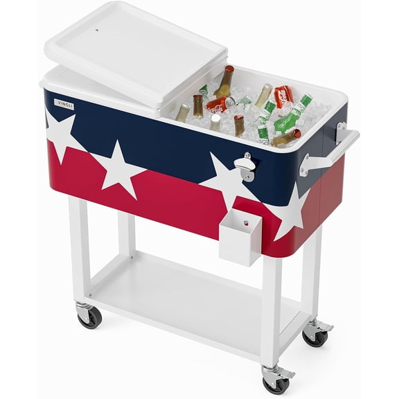 CHTER Rolling Ice Chest, Portable Patio Party Bar Drink Cooler Cart, with Shelf, Beverage Pool with Bottle Opener