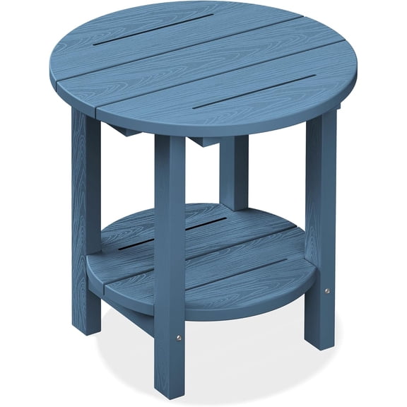 CHTER Round Outdoor Side Table, HDPE Small Adirondack End Table,2-Tier Patio Side Table for Backyard Pool Porch Garden Lawn, Navy
