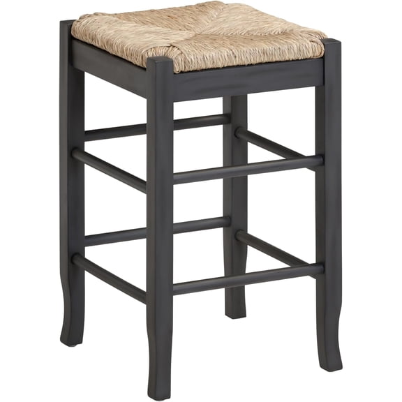CHTER Square Rush Backless Counter Stool  Charcoal Grey Finish