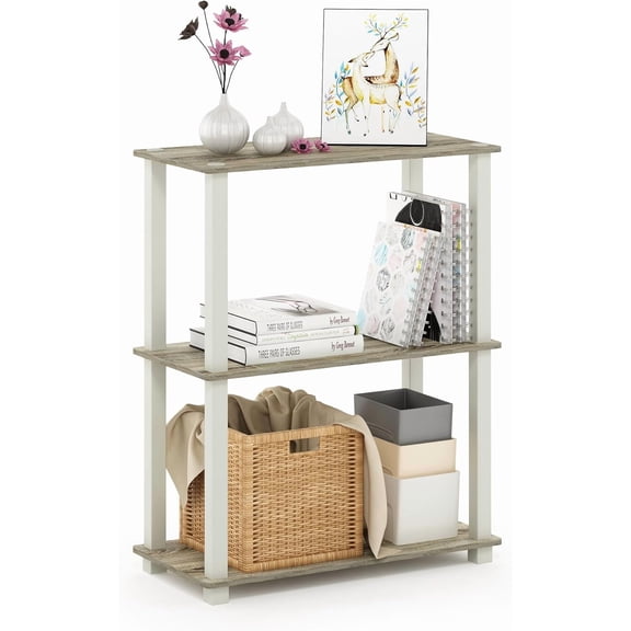 CHTER TURN-S-TUBE Storage Shelves, 3-Tier Book Shelf, Corner Shelf, Toolless Open Shelves, for Organization and Storage, Living Room, Garage, Home Office, Sonoma Oak