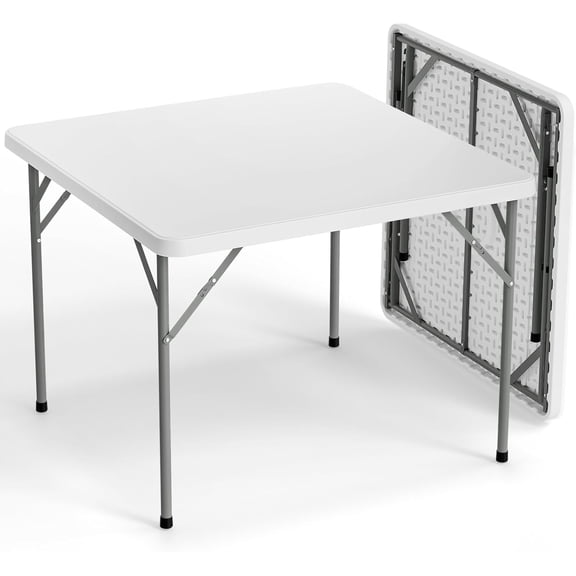 CHTER White Card Square Table, 38 inch Foldable Legs Full Table Top, Easy to Set up and Store, Folding Portable for Game Puzzles, Gathering, Party, Dining, Indoor, Outdoor, Outside