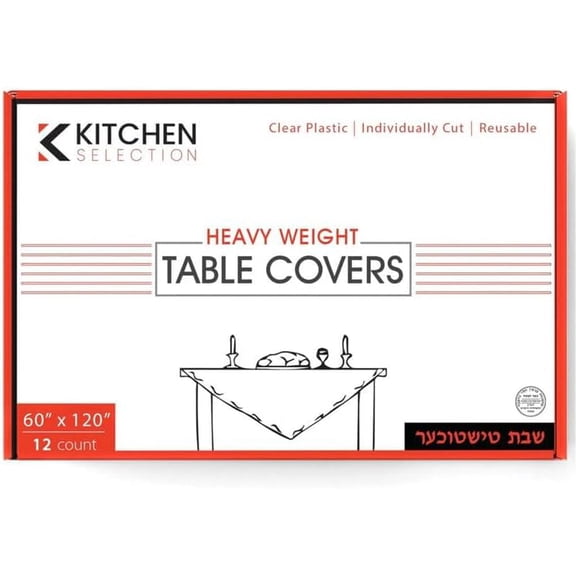 CHTERKitchen Selection Disposable Clear Heavy Weight Table Covers or Cover Protector: Pre Cut for use on Shabbos, Great for All Occasions (60" X 120"-12Count/Pack)-12CT