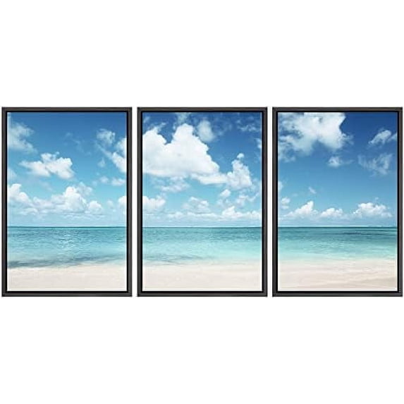 CHTYVC Framed Canvas Print Wall Art Set Coastal Surfboard Palm Tree Nature Wilderness Photography Realism Decorative Multicolor Landscape Rustic Country/Farmhouse for Bedroom - 16"x24