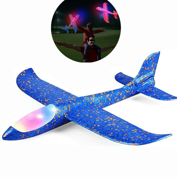 CHUANK Airplane Toys, Upgrade 18.9" Large Throwing Foam Plane with Flash LED Light, Flying Toy for Kids, Birthday Christmas Gifts for 3-7 Year Old Boy, Blue