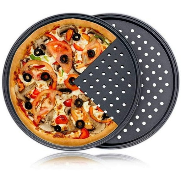 CHUANK Pizza Pans With Holes 11 Inch Pizza Pan Dishwasher Safe Perfect Results Premium Non-Stick Bakeware Pizza Crisper Pans (1 set)