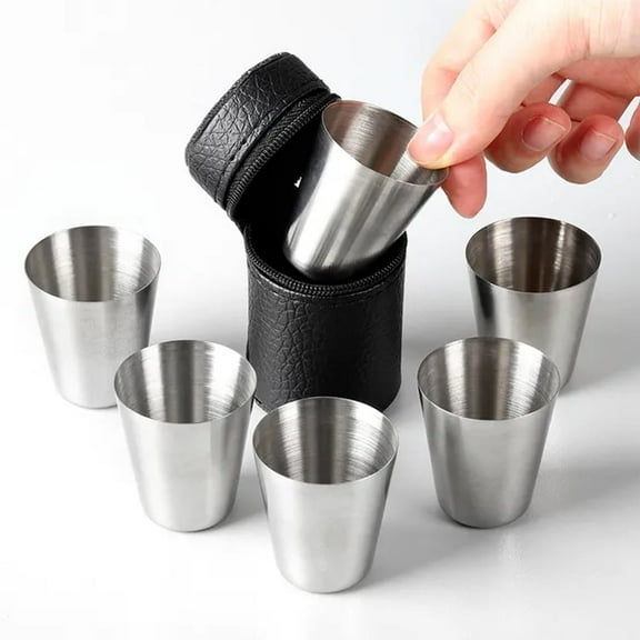 CHUANK Set of 6pcs Stainless Steel Shot Glasses Drinking Vessel 30 ml (1oz) Stainless Steel Cups Shatterproof Pint Drinking Cups Metal Drinking Glasses for Kids and Adults