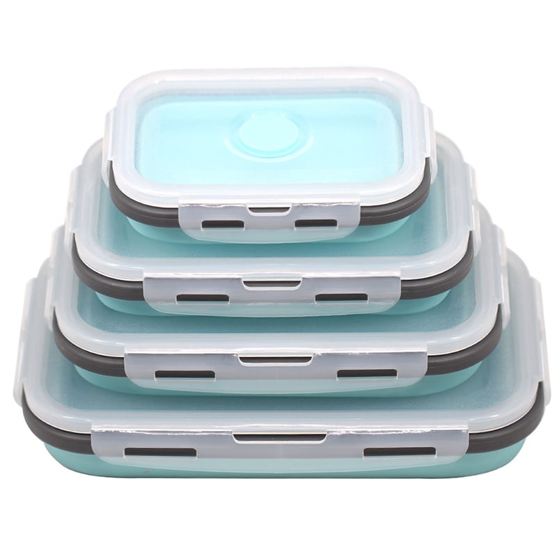 CHUANYAN 4pcs/set Silicone Rectangle Lunch Box Collapsible Bento Box Folding Food Container Bowl 300/500/800/1200ml for Dinnerware