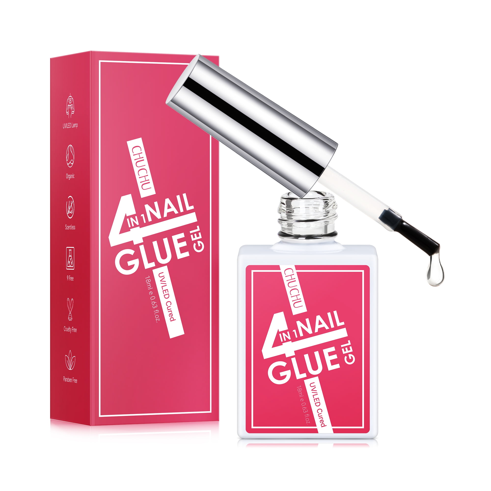 CHUCHU 4 in 1 Nail Glue 18mL Base Gel for Acrylic Nails, Long Lasting