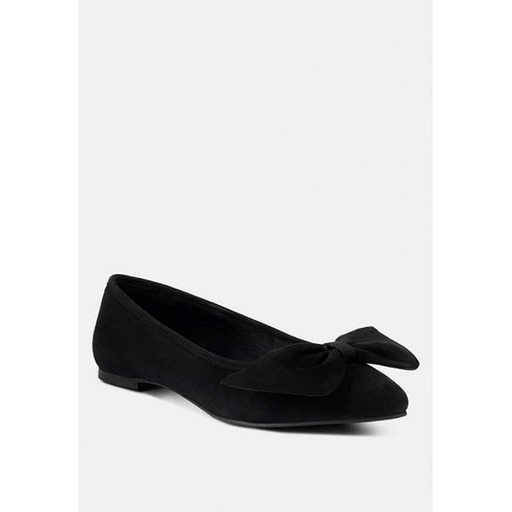 CHUCKLE Black Big Bow Suede Ballerina Flats