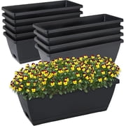 CHUKEMAOYI Window Box Planter, 10 Pack Plastic Vegetable Flower Planters Boxes 17 Inches Rectangular Flower Pots with Saucers for Indoor Outdoor Garden, Patio, Home Decor Black