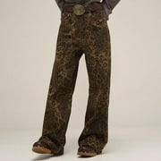 CHULIMAMAO Leopard Print Baggy Jeans Men Straight Leg Baggy Jeans Unisex Cheetah Print Y2k Streetwear