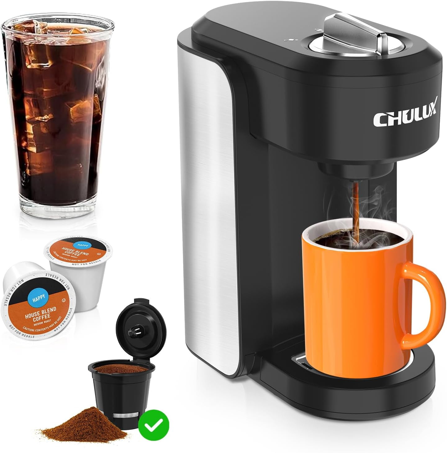 CHULUX 1000W Compact Coffee Maker Single Serve, Instant One Cup Coffee