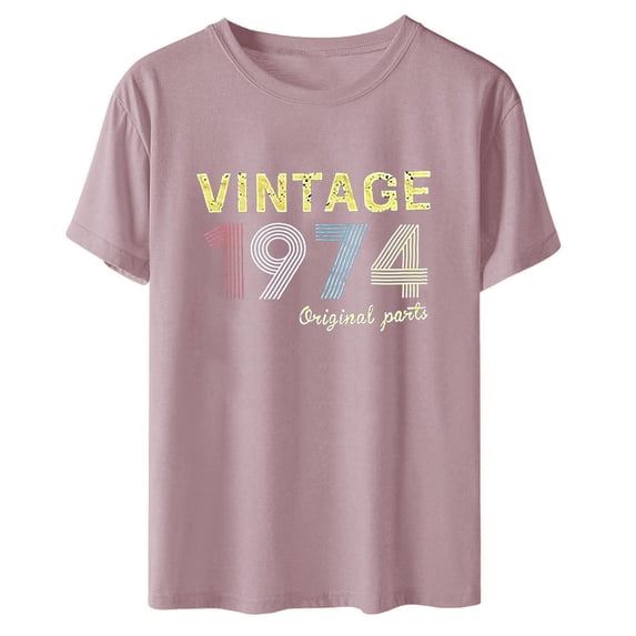 CHUMUD 1974 Vintage Shirt for Women 50th Birthday Gifts Retro Short Sleeve T Shirts Party Funny Tees