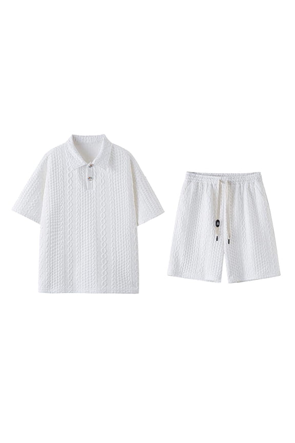 2 Piece Sets for Men Colorful Half Button Collared Short Sleeve Shirts and Drawstring Shorts Textured Tracksuit Walking Suits Summer Trendy Casual Outfits (Avail for Big and Tall)