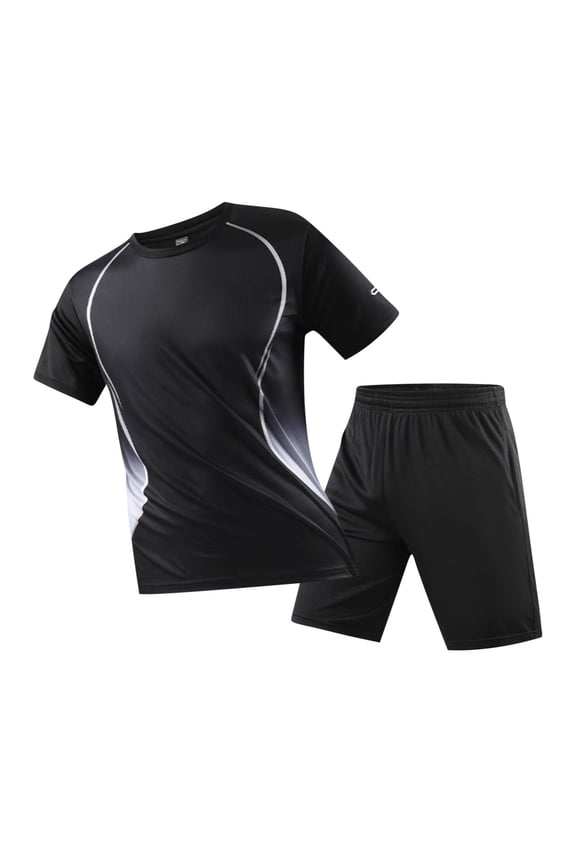 2 Piece Sets for Men Dry Fit Crew Neck Short Sleeve T Shirts and Eastic Waisted Shorts Workout Clothes Athletic Set Basketball Football Running Gym Summer Outfits (Avail for Big and Tall)