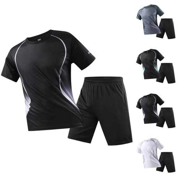 CHUMUD 2 Piece Sets for Men Dry Fit Crew Neck Short Sleeve T Shirts and Eastic Waisted Shorts Workout Clothes Athletic Set Basketball Football Running Gym Summer Outfits (Avail for Big and Tall)