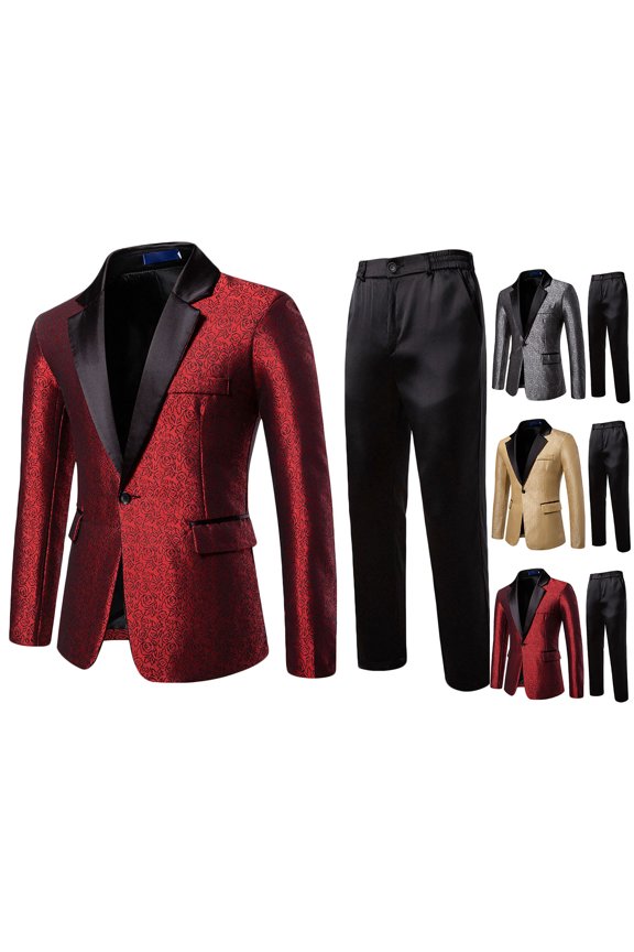 2 Piece Sets for Men Glitter Blazer Shiny Suit Notch Lapel Jacket Sport Coat Homecoming Party Prom Bash Lightweight Busniess Travel Jakcets with Long Pants