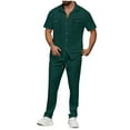 thumbnail image 1 of CHUMUD 2 Piece Sets for Men Summer Outfits Cargo Set Button Down Collared Short Sleeve Shirts and Drawstring Long Pants Tracksuits Hiking Going Out Casual, 1 of 9