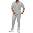 thumbnail image 1 of CHUMUD 2 Piece Sets for Men Summer Outfits Cargo Set Button Down Collared Short Sleeve Shirts and Drawstring Long Pants Tracksuits Hiking Going Out Casual, 1 of 9