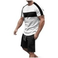 thumbnail image 1 of CHUMUD 2 Piece Sets for Men Summer Outfits Crew Neck Short Sleeve T Shirts and Drawstring Shorts Color Block Tracksuits Workout Running Going Out Casual (Avail for Big and Tall), 1 of 7