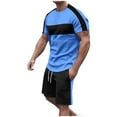 thumbnail image 1 of CHUMUD 2 Piece Sets for Men Summer Outfits Crew Neck Short Sleeve T Shirts and Drawstring Shorts Color Block Tracksuits Workout Running Going Out Casual (Avail for Big and Tall), 1 of 7