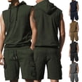 thumbnail image 1 of CHUMUD 2 Piece Sets for Men Summer Outfits Dry Fit Workout Cargo Hooded Tank Tops Hiking Gym Sleeveless Muscle Athletic Shirt Drawstring Shorts Tracksuits, 1 of 6