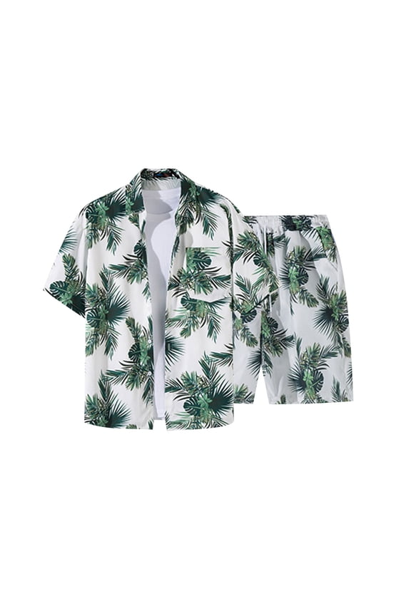 2 Piece Sets for Men Summer Outfits Hawaiian Matching Set Tracksuit Tropical Graphic Button Down Collared Short Sleeve Shirts and Drawstring Shorts Casual Beach Vacation