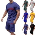 thumbnail image 1 of CHUMUD 2 Piece Sets for Men Summer Outfits Short Sleeve Tees and Drawstring Shorts with Pockets Casual Workout Clothes Athletic Set Basketball Football Training Running Gym, 1 of 4