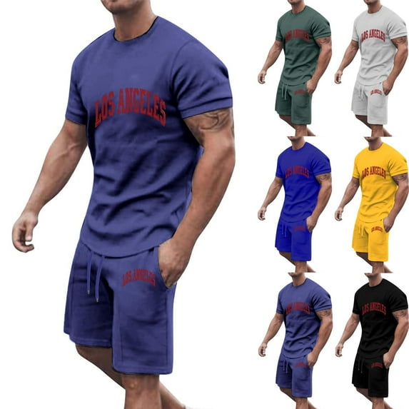CHUMUD 2 Piece Sets for Men Summer Outfits Short Sleeve Tees and Drawstring Shorts with Pockets Casual Workout Clothes Athletic Set Basketball Football Training Running Gym