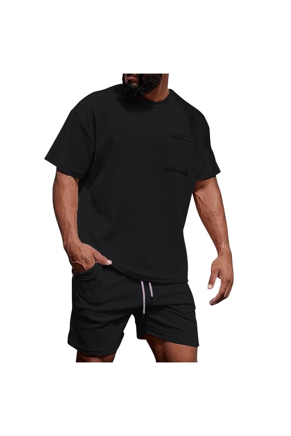 2 Piece Sets for Men Summer Outfits Crew Neck Short Sleeve T Shirts and Drawstring Shorts with Pockets Casual Clothing