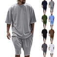thumbnail image 1 of CHUMUD 2 Piece Sets for Men Summer Outfits Crew Neck Short Sleeve T Shirts and Eastic Waisted Shorts with Pockets Casual Solid Color Clothing, 1 of 9