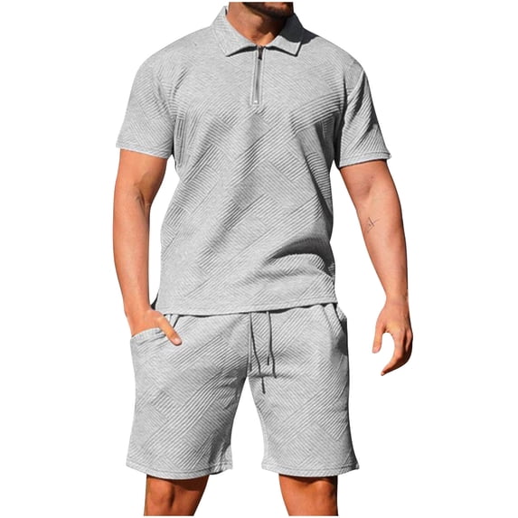 CHUMUD 2 Piece Sets for Men Summer Outfits Sweat Suits Set Tracksuit Short Sleeve Casual Jacquard Sweatshirt & Loose Shorts
