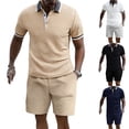 thumbnail image 1 of CHUMUD 2 Piece Sets for Men Summer Outfits Textured Classy Business Golf Shirt and Shorts Set Stretch Half Button Color Block Short Sleeve Suit, 1 of 9