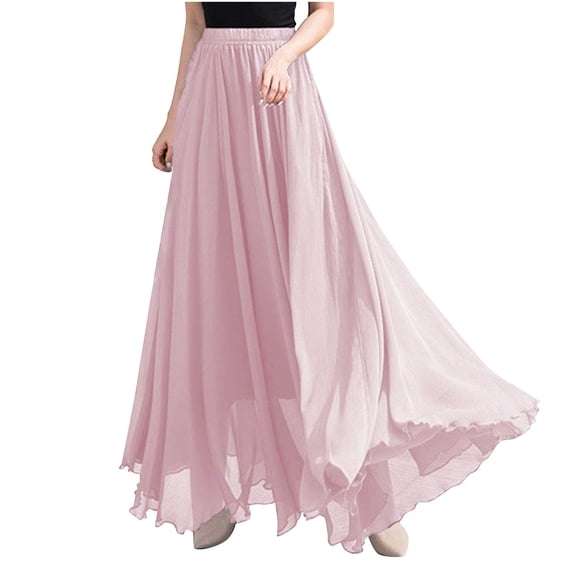 CHUMUD A-Line Maxi Skirts for Women Elastic High Waisted Flowy Long Skirt Travel Vacation Summer Casual