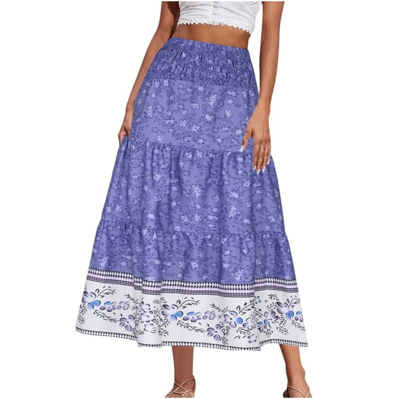 CHUMUD Boho Maxi Skirts for Women A-Line High Waisted Floral Bohemia Long Skirts Summer Casual Vacation