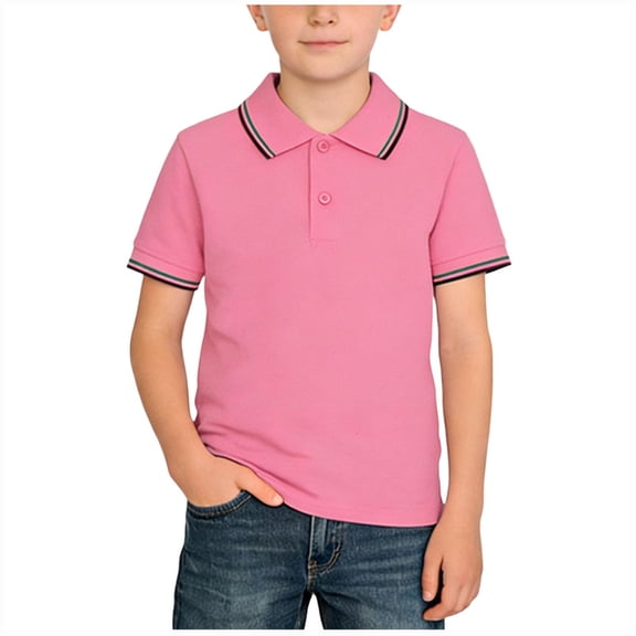 CHUMUD Boys Back to School Shirts Kids Short Sleeve Collared Polo T-Shirt Front Button Closure Teens Cotton Tops Summer