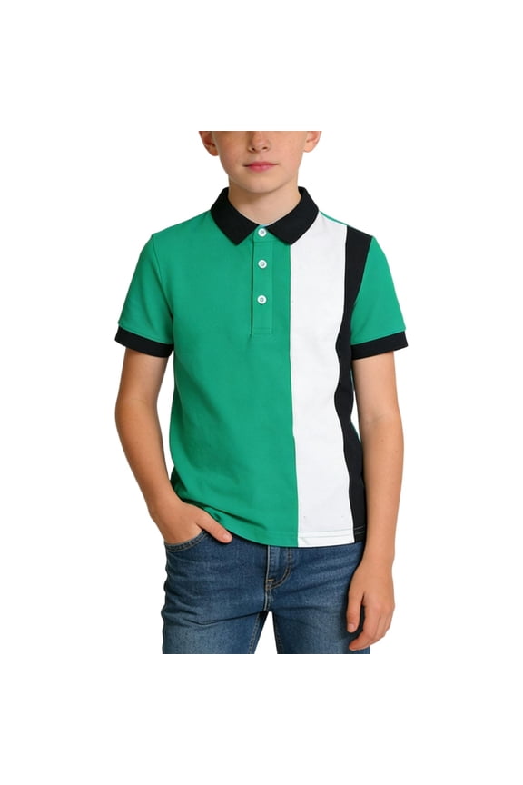 Boys Back to School Shirts Kids Short Sleeve Collared Polo T-Shirt Front Button Closure Teens Cotton Tops Summer