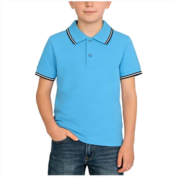 CHUMUD Boys Back to School Shirts Kids Short Sleeve Collared Polo T-Shirt Front Button Closure Teens Cotton Tops Summer
